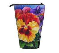 KCGSDEGV Pansy Perfection Prints Standing Expandable Pencil Case Organiser for School Pens, Makeup & Travel for Students & Artists