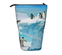KCGSDEGV Penguin and Iceberg Prints Standing Expandable Pencil Case Organiser for School Pens, Makeup & Travel for Students & Artists
