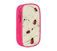 KCGSDEGV Pink Pen Pencil Cases with Art Ladybug Tracks Print Printed, Large Capacity Cute Pencil Bag Holder Stationery Organizer Box for School Girls Boys