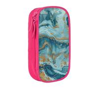 KCGSDEGV Pink Pen Pencil Cases with Azurite Teal and Foil Gold Oil Marble Pattern Printed, Large Capacity Cute Pencil Bag Holder Stationery Organizer Box for School Girls Boys