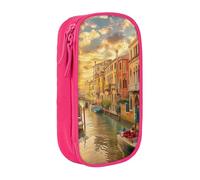 KCGSDEGV Pink Pen Pencil Cases with Beautiful Venice Canal View Printed, Large Capacity Cute Pencil Bag Holder Stationery Organizer Box for School Girls Boys
