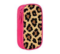 KCGSDEGV Pink Pen Pencil Cases with Brown Pattern Leopard Printed, Large Capacity Cute Pencil Bag Holder Stationery Organizer Box for School Girls Boys