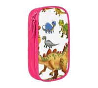 KCGSDEGV Pink Pen Pencil Cases with Cartoon Dinosaur Images Printed, Large Capacity Cute Pencil Bag Holder Stationery Organizer Box for School Girls Boys