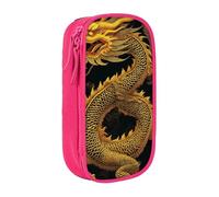 KCGSDEGV Pink Pen Pencil Cases with Chinese Golden Yellow Dragon Printed, Large Capacity Cute Pencil Bag Holder Stationery Organizer Box for School Girls Boys