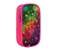 KCGSDEGV Pink Pen Pencil Cases with Colorful Rainbow Stars Printed, Large Capacity Cute Pencil Bag Holder Stationery Organizer Box for School Girls Boys