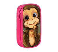 KCGSDEGV Pink Pen Pencil Cases with Cute Monkey Printed, Large Capacity Cute Pencil Bag Holder Stationery Organizer Box for School Girls Boys