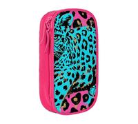 KCGSDEGV Pink Pen Pencil Cases with Cute Turquoise Leopard Printed, Large Capacity Cute Pencil Bag Holder Stationery Organizer Box for School Girls Boys