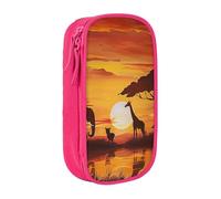 KCGSDEGV Pink Pen Pencil Cases with Elephant and Giraffe in The Sunset Printed, Large Capacity Cute Pencil Bag Holder Stationery Organizer Box for School Girls Boys