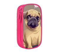 KCGSDEGV Pink Pen Pencil Cases with Funny Cartoon Pug Puppy Dog Printed, Large Capacity Cute Pencil Bag Holder Stationery Organizer Box for School Girls Boys