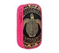 KCGSDEGV Pink Pen Pencil Cases with Hawaiian Tapa Honu Turtle Printed, Large Capacity Cute Pencil Bag Holder Stationery Organizer Box for School Girls Boys