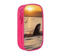 KCGSDEGV Pink Pen Pencil Cases with Killer Whale Under Sunset Printed, Large Capacity Cute Pencil Bag Holder Stationery Organizer Box for School Girls Boys