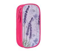 KCGSDEGV Pink Pen Pencil Cases with Lavender Stamp Printed, Large Capacity Cute Pencil Bag Holder Stationery Organizer Box for School Girls Boys