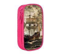 KCGSDEGV Pink Pen Pencil Cases with Nautical Sailing Pirate Theme Printed, Large Capacity Cute Pencil Bag Holder Stationery Organizer Box for School Girls Boys