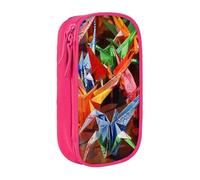 KCGSDEGV Pink Pen Pencil Cases with Origami Paper Cranes Printed, Large Capacity Cute Pencil Bag Holder Stationery Organizer Box for School Girls Boys