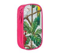 KCGSDEGV Pink Pen Pencil Cases with Parrot Birds and Tropical Tree Printed, Large Capacity Cute Pencil Bag Holder Stationery Organizer Box for School Girls Boys