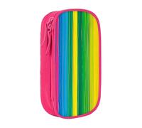 KCGSDEGV Pink Pen Pencil Cases with Rainbow Color Stripe Printed, Large Capacity Cute Pencil Bag Holder Stationery Organizer Box for School Girls Boys