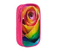 KCGSDEGV Pink Pen Pencil Cases with Rainbow Rose Flower Printed, Large Capacity Cute Pencil Bag Holder Stationery Organizer Box for School Girls Boys