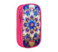 KCGSDEGV Pink Pen Pencil Cases with Rectangle Mandala Printed, Large Capacity Cute Pencil Bag Holder Stationery Organizer Box for School Girls Boys