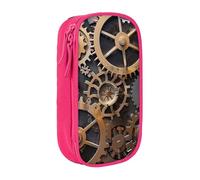 KCGSDEGV Pink Pen Pencil Cases with Steampunk Mechanical Gears Printed, Large Capacity Cute Pencil Bag Holder Stationery Organizer Box for School Girls Boys