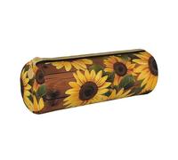 KCGSDEGV Plants Theme Sunflower Printed Round Pencil Case Cute Leather Pencil Pouch Pen Bag Holder Stationery Organizer Box for School Girls Boys