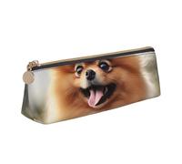 KCGSDEGV Pomeranian Dog Printed Triangle Pencil Case Cute Leather Pencil Pouch Pen Bag Holder Stationery Organizer Box for School Girls Boys
