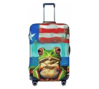 KCGSDEGV Puerto Rico Flag Frog Palm Trees Prints Elastic Luggage Cover with Invisible Zippers - Universal Suitcase Protector for Travel, Business Trips, S(18-21inch Suitcase)