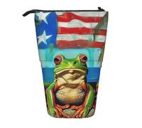 KCGSDEGV Puerto Rico Flag Frog Palm Trees Prints Standing Expandable Pencil Case Organiser for School Pens, Makeup & Travel for Students & Artists