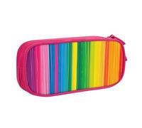 KCGSDEGV Rainbow Color Stripe Printed Pen Pencil Cases for School Girls Boys, Large Capacity Cute Pencil Bag Holder Stationery Organizer Box,Pink
