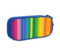 KCGSDEGV Rainbow Color Stripe Printed Pen Pencil Cases for School Girls Boys, Large Capacity Cute Pencil Bag Holder Stationery Organizer Box,Blue
