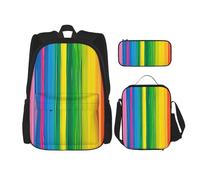 KCGSDEGV Rainbow Color Stripe Printed Prints School Bag 3Pcs Bookbag Sets with Lunch Bag Pencil Case, Cute Student Backpack Set for Teen Girls Boys