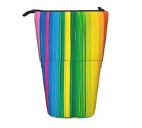 KCGSDEGV Rainbow Color Stripe Prints Standing Expandable Pencil Case Organiser for School Pens, Makeup & Travel for Students & Artists
