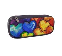 KCGSDEGV Rainbow Colored Gay Pride Hearts Printed Pen Pencil Cases for Students Girls Boys, Cute Leather Pencil Bag Pouch Holder Stationery Organizer for Kids Men Women