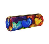 KCGSDEGV Rainbow Colored Gay Pride Hearts Printed Round Pencil Case Cute Leather Pencil Pouch Pen Bag Holder Stationery Organizer Box for School Girls Boys