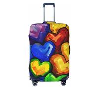 KCGSDEGV Rainbow Colored Gay Pride Hearts Prints Elastic Luggage Cover with Invisible Zippers - Universal Suitcase Protector for Travel, Business Trips, L(25-28inch Suitcase)