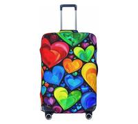 KCGSDEGV Rainbow Hearts Prints Elastic Luggage Cover with Invisible Zippers - Universal Suitcase Protector for Travel, Business Trips, M(22-24inch Suitcase)