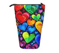 KCGSDEGV Rainbow Hearts Prints Standing Expandable Pencil Case Organiser for School Pens, Makeup & Travel for Students & Artists