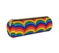 KCGSDEGV Rainbow Pattern Printed Round Pencil Case Cute Leather Pencil Pouch Pen Bag Holder Stationery Organizer Box for School Girls Boys