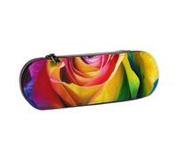 KCGSDEGV Rainbow Rose Flower Printed Pen Pencil Cases for School Girls Boys, Cute Leather Zipper Pencil Bag Holder Stationery Organizer Box