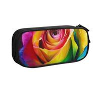 KCGSDEGV Rainbow Rose Flower Printed Pen Pencil Cases for School Girls Boys, Large Capacity Cute Pencil Bag Holder Stationery Organizer Box,Black