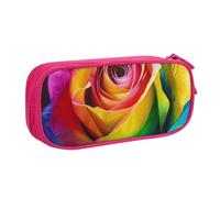 KCGSDEGV Rainbow Rose Flower Printed Pen Pencil Cases for School Girls Boys, Large Capacity Cute Pencil Bag Holder Stationery Organizer Box,Pink