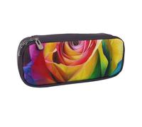 KCGSDEGV Rainbow Rose Flower Printed Pen Pencil Cases for Students Girls Boys, Cute Leather Pencil Bag Pouch Holder Stationery Organizer for Kids Men Women