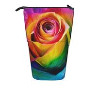 KCGSDEGV Rainbow Rose Flower Prints Standing Expandable Pencil Case Organiser for School Pens, Makeup & Travel for Students & Artists
