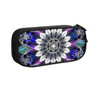 KCGSDEGV Rectangle Mandala Print Printed Pen Pencil Cases for School Girls Boys, Large Capacity Cute Pencil Bag Holder Stationery Organizer Box,Black