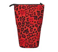 KCGSDEGV Red Leopard Pattern Prints Standing Expandable Pencil Case Organiser for School Pens, Makeup & Travel for Students & Artists