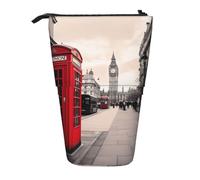 KCGSDEGV Red Phone Booth London Street Prints Standing Expandable Pencil Case Organiser for School Pens, Makeup & Travel for Students & Artists