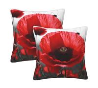 KCGSDEGV Red Poppy Flower Printed 2-Piece Pillowcase 55x55 Cm - Soft Decorative Square Cushion Covers Throw Pillow Cover For Livingroom Couch Sofa Garden Car