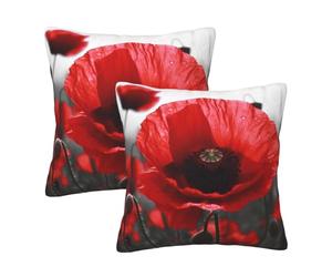 KCGSDEGV Red Poppy Flower Printed 2-Piece Pillowcase 55x55 Cm - Soft Decorative Square Cushion Covers Throw Pillow Cover For Livingroom Couch Sofa Garden Car
