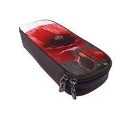 KCGSDEGV Red Poppy Flower Printed Pen Pencil Cases for Students Girls Boys, Cute Leather Pencil Bag Pouch Holder Stationery Organizer for School Work Travel