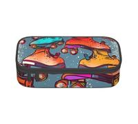 KCGSDEGV Retro Roller Skates Colorful Printed Pencil Cases Cute Compartment Pencil Pouch Pen Bag Holder Stationery Organizer Box for School Girls Boys