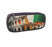 KCGSDEGV Roman Colosseum Italian Flag Printed Pen Pencil Cases for Students Girls Boys, Cute Leather Pencil Bag Pouch Holder Stationery Organizer for Kids Men Women